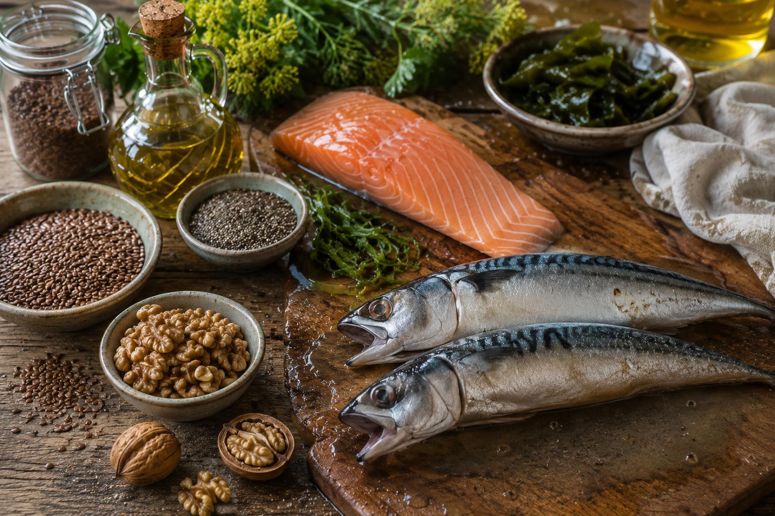 Omega-3 ab 40 mit Makrele, Lachs, Walnüssen und Leinsamen